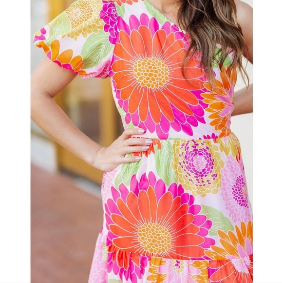 J.Marie Leilani One Shoulder Short Puffed Sleeve Tiered Midi DressFrom J.Marie, - Picture 6 of 13